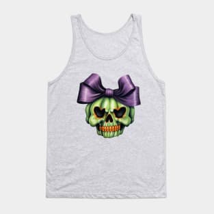 Cute Halloween green Skull with big bow Tank Top